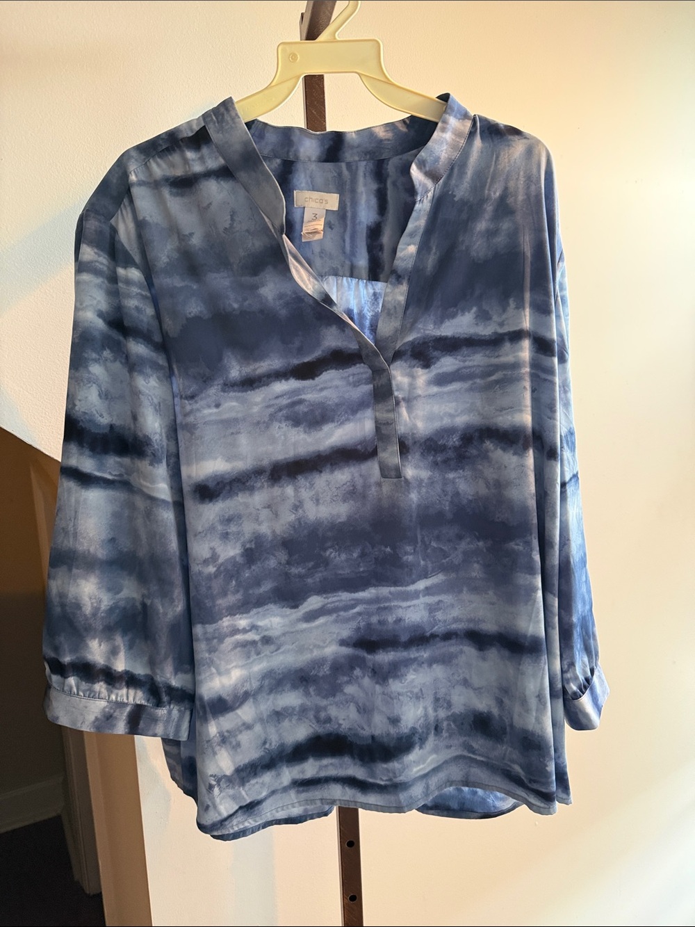 Chico's Blue Tie-Dye Split-Neck Tunic